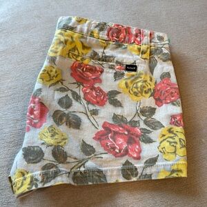 Hurley Denim Shorts Red Yellow Rose Flower Print